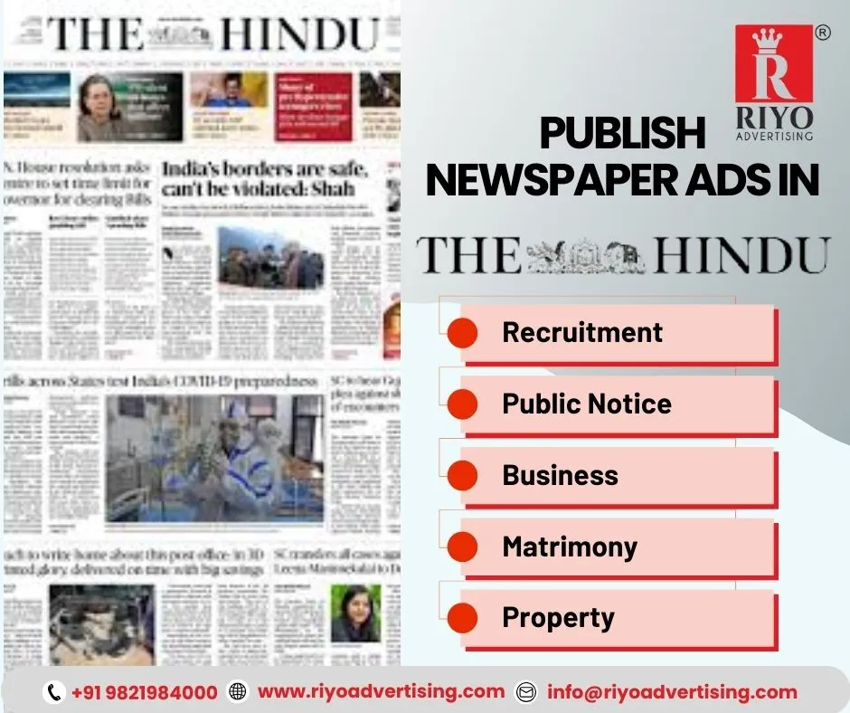 book newspaper ad in The Hindu online